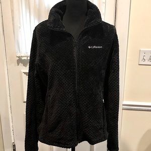 COLUMBIA Women’s Plush Black Full Zipper Cozy Fleece Zip Hand Pockets Sz Medium